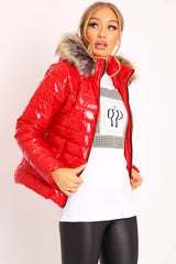 Red Wet Look Puffer Coat - Soph-Coats