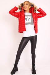 Red Wet Look Puffer Coat - Soph-Coats