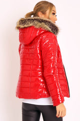 Red Wet Look Puffer Coat - Soph-Coats