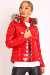 Red Wet Look Puffer Coat - Soph-Coats