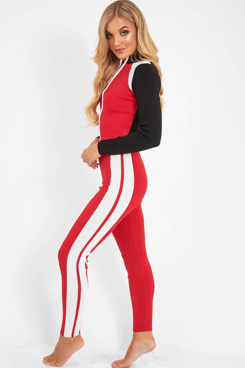 Red White Black Striped Tracksuit - Greylynn-Loungewear