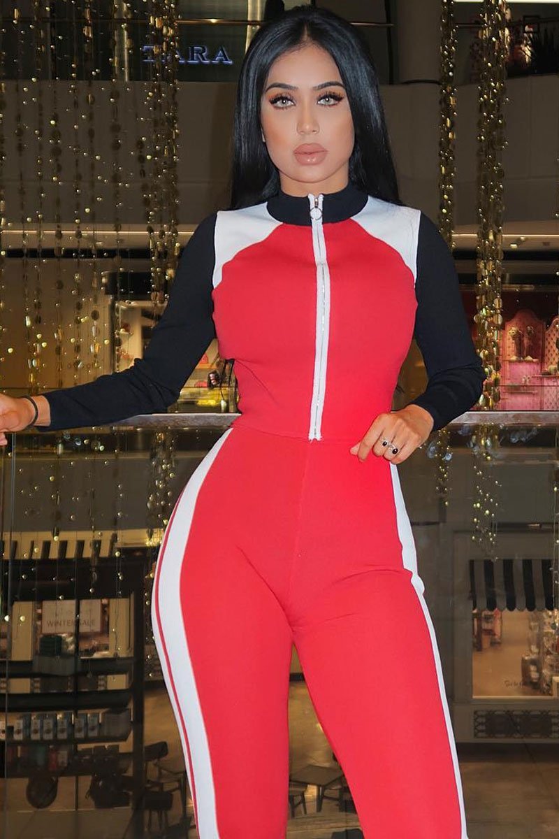 Red White Black Striped Tracksuit - Greylynn-Loungewear