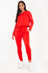 Red White Detail Line Sweatshirt and Jogger Set - Shealee-Tracksuits