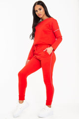 Red White Detail Line Sweatshirt and Jogger Set - Shealee-Tracksuits