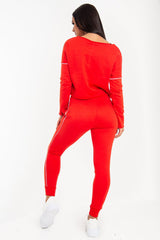 Red White Detail Line Sweatshirt and Jogger Set - Shealee-Tracksuits