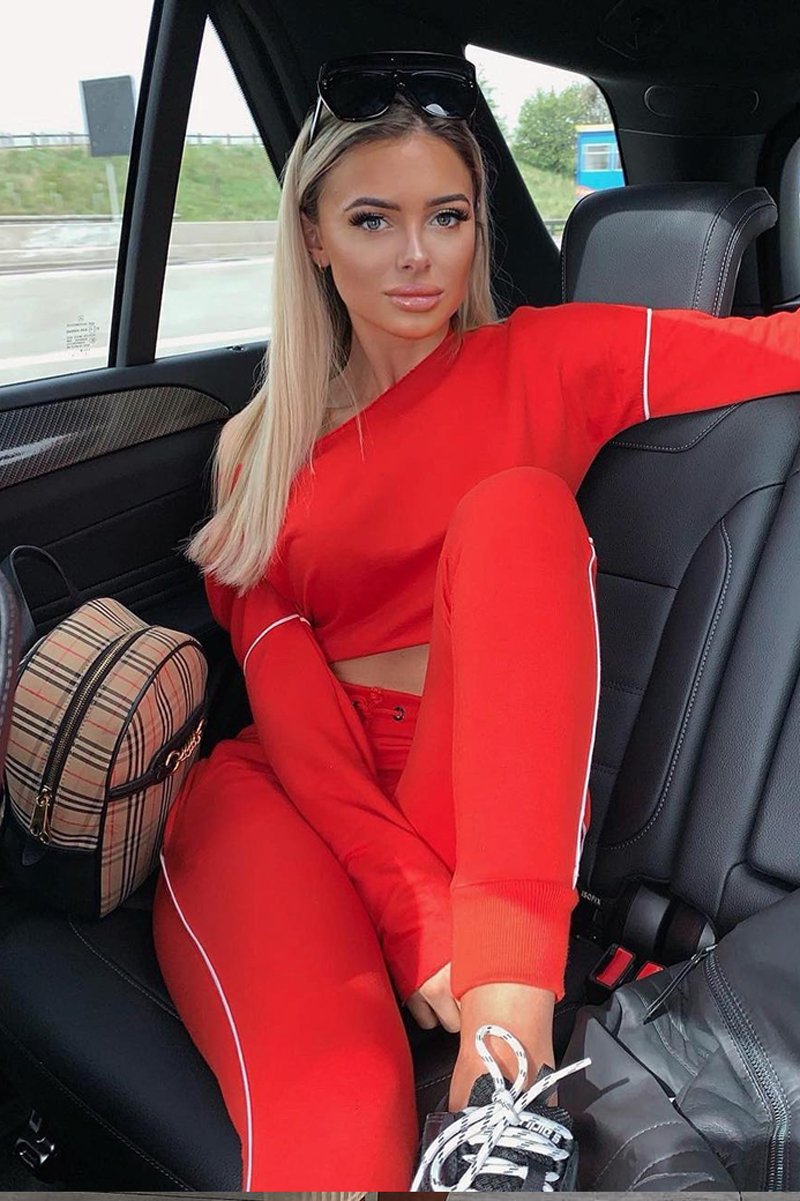 Red White Detail Line Sweatshirt and Jogger Set - Shealee-Tracksuits