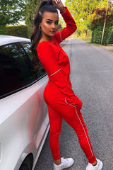 Red White Detail Line Sweatshirt and Jogger Set - Shealee-Tracksuits