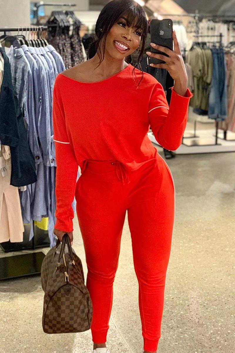 Red White Detail Line Sweatshirt and Jogger Set - Shealee-Tracksuits