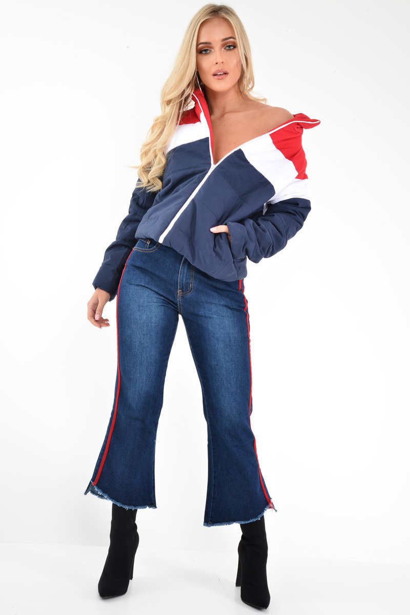 Red White Navy Colour Block Puffer Jacket - Kenzlee-Jackets