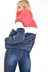 Red White Navy Colour Block Puffer Jacket - Kenzlee-Jackets