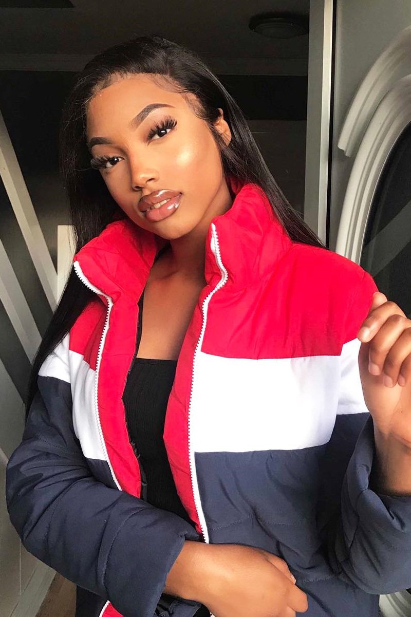 Red White Navy Colour Block Puffer Jacket - Kenzlee-Jackets