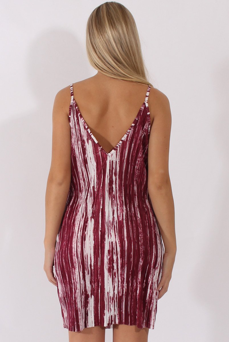 Red & White Pattern Pleated Dress - Cherry-Dresses