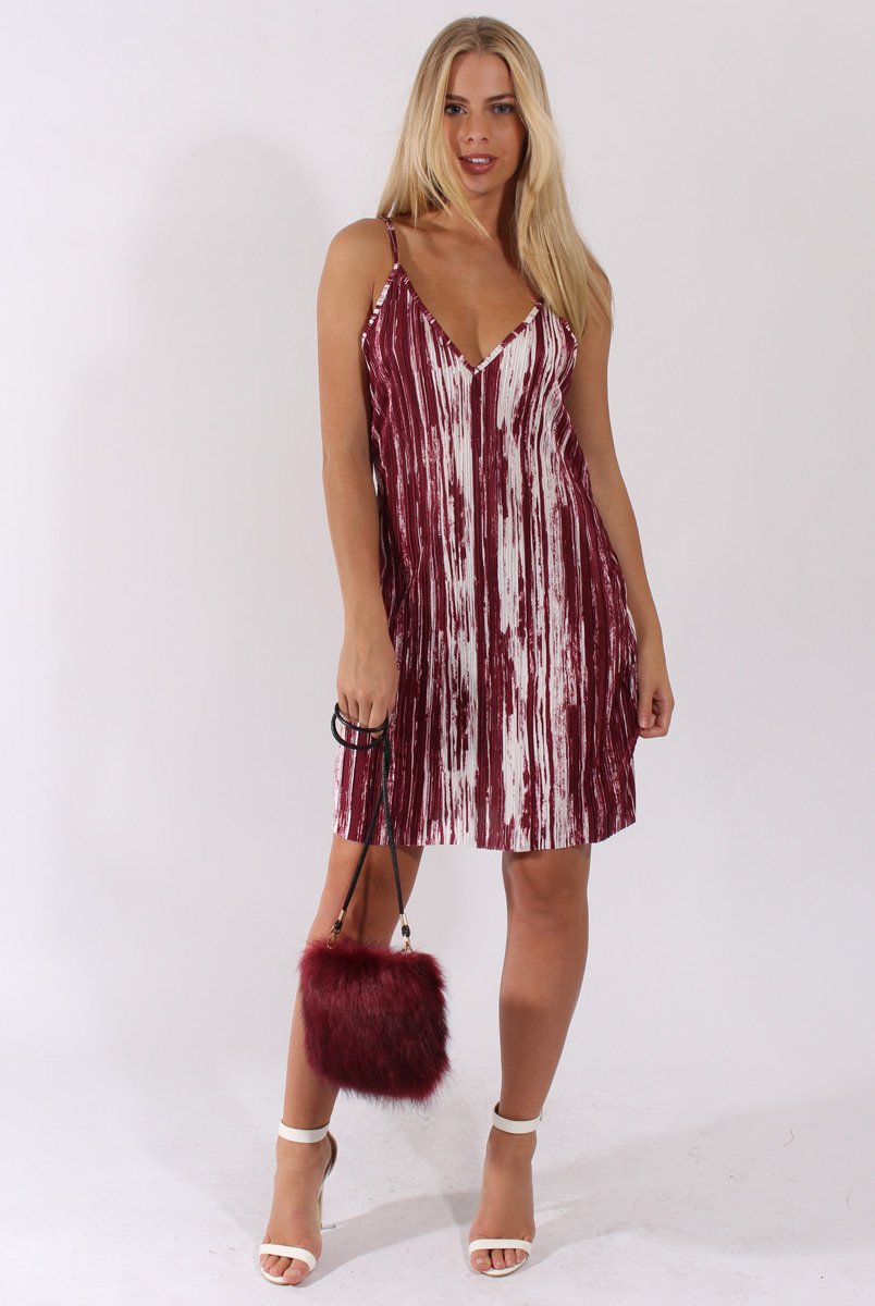 Red & White Pattern Pleated Dress - Cherry-Dresses