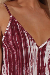 Red & White Pattern Pleated Dress - Cherry-Dresses