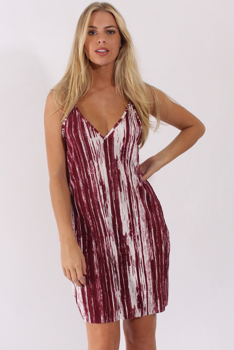 Red & White Pattern Pleated Dress - Cherry-Dresses