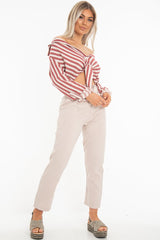 Red White Stripe Oversized Button Down Shirt - Sopha-Shirts