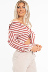 Red White Stripe Oversized Button Down Shirt - Sopha-Shirts
