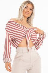 Red White Stripe Oversized Button Down Shirt - Sopha-Shirts