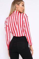 Red & White Striped Open Collar Bodysuit - Torie-Bodysuits