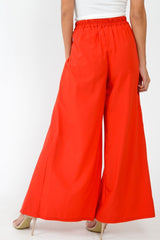 Red Wide Leg Belted Split Front Trousers - Aamira-Trousers
