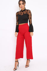 Red Wide Leg Trousers - Angela-Trousers