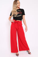 Red Wide Leg Trousers - Yari-Trousers