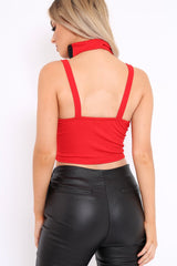 Red With Black Crochet Trim Choker Crop Top - Elly-Crop Tops