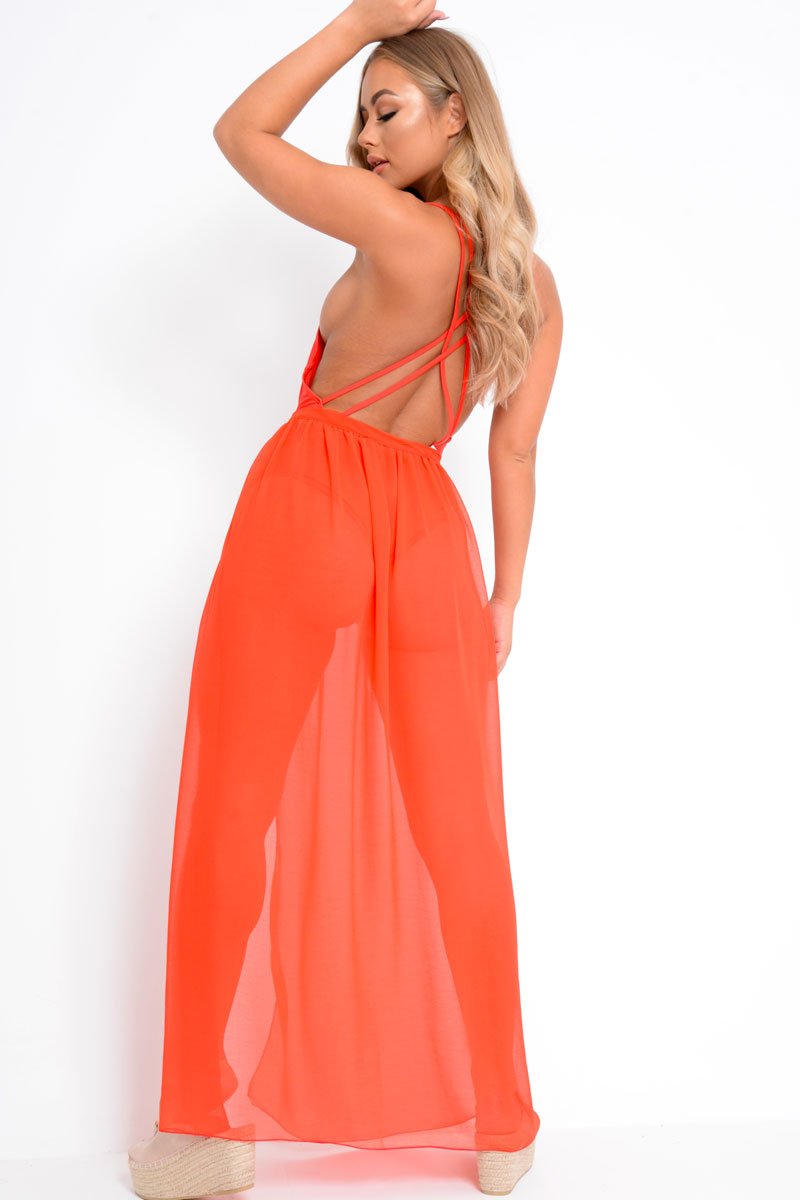 Red Wrap Chiffon Maxi Skirt - Eveah-Skirts