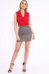 Red Wrap Front Blazer Style Bodysuit - Leiana-Bodysuits