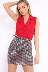 Red Wrap Front Blazer Style Bodysuit - Leiana-Bodysuits