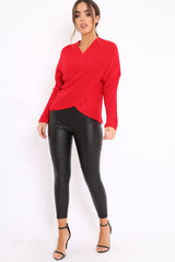 Red Wrap Front Cable Knit Jumper - Melia-Jumper