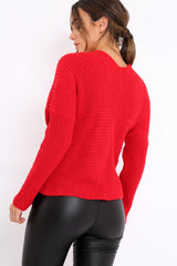 Red Wrap Front Cable Knit Jumper - Melia-Jumper