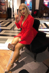 Red Wrap Over Belted Blazer - Holden-Jackets