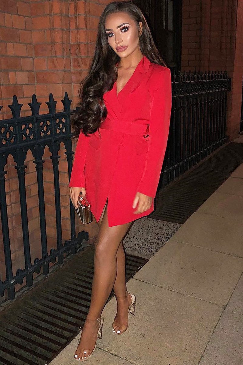 Red Wrap Over Belted Blazer - Holden-Jackets