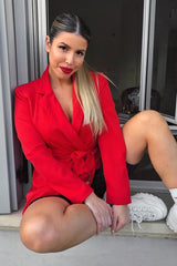 Red Wrap Over Belted Blazer - Holden-Jackets