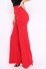 Red Zip Front High Waisted Flare Trousers - Gerta-Trousers