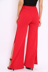 Red Zip Front High Waisted Flare Trousers - Gerta-Trousers