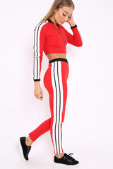 Red Zip Front Tracksuit with White Side Stripes - Kitty-Co-ords