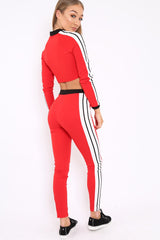 Red Zip Front Tracksuit with White Side Stripes - Kitty-Co-ords