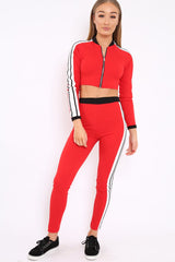 Red Zip Front Tracksuit with White Side Stripes - Kitty-Co-ords