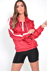 Red Zip Front Windbreaker Jacket - Terah-Jackets