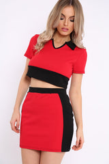 Red and Black Crop Top and Mini Skirt Co-ord - Kasie-Co-ords