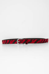 Red and Black Faux Pony Hair Zebra Print Belt - Calliana-Belts