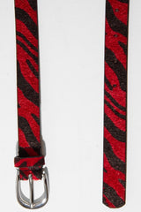 Red and Black Faux Pony Hair Zebra Print Belt - Calliana-Belts