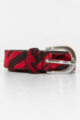 Red and Black Faux Pony Hair Zebra Print Belt - Calliana-Belts