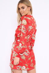 Red and Gold Chain Print Shirt Dress - Pollyann-Dresses