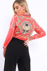 Red and Gold Scarf Print Blouse - Kinsleigh-Tops