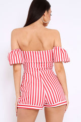 Red and White Striped Bardot Playsuit - Gracy-Playsuits