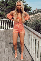 Red and White Striped Bardot Playsuit - Suzey-Playsuits