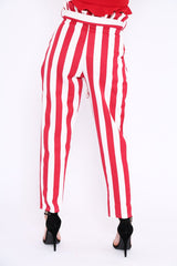 Red and White Striped Tie Waist Tapered Trousers - Dura-Trousers